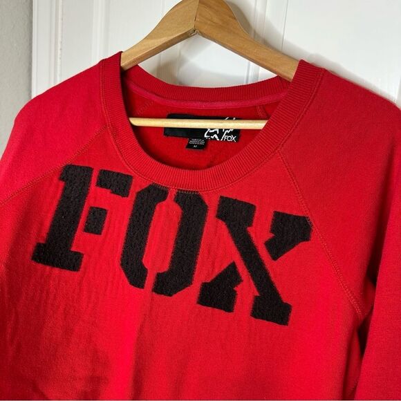 Y2K Fox Racing Red Black Logo Spellout Scoop Neck Sweatshirt Sz M Grunge Mcbling - Picture 2 of 8